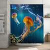 Blue Ocean Jellyfish Shower Curtain Vivid Underwater Scene Print Home Decor Watermelon Bathing Room Accessories