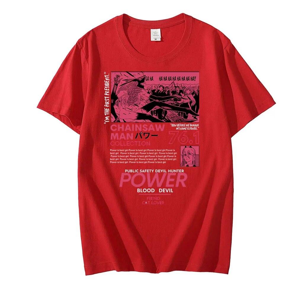 Chainsaw Man Power T Shirt Unisex Aesthetic Couple Graphic Tees Tops Unisex Women Oversized Short Sleeve T-shirt Harajuku Kawaii