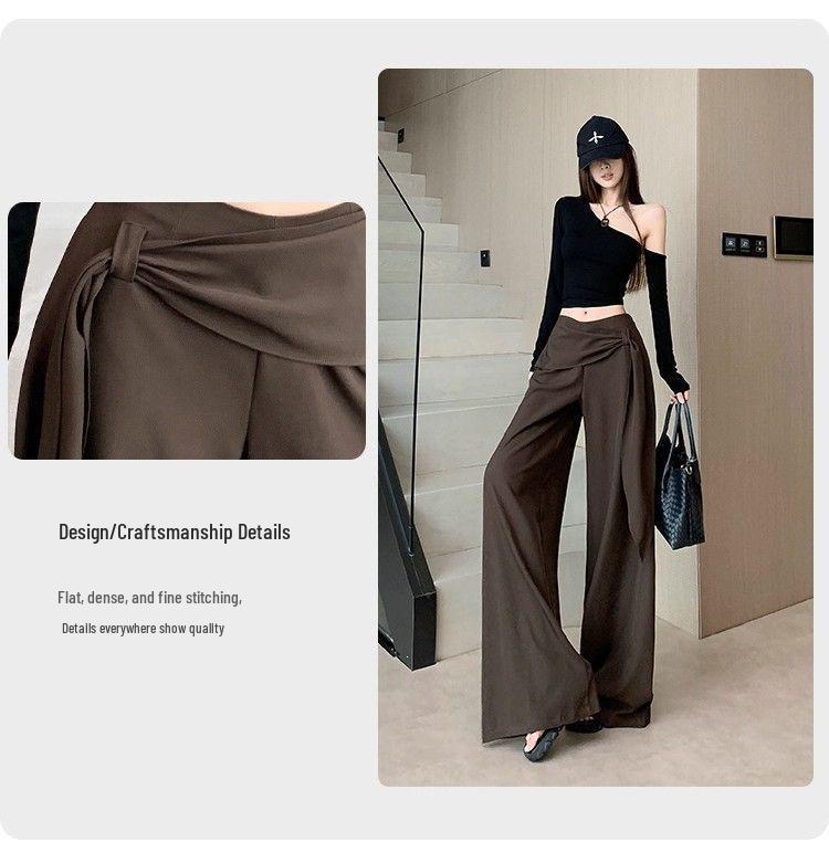 Women's 2026 Spring/Summer High-Waisted Wide-Leg Lace-Up Pants - Slimming, Versatile, Draped, Floor-Length Casual Wear