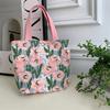 Korean Cloth Handbags Lunch Box Bag Women's Beauty Flower Canvas Bag Outside Shopping Toiletry Phone Oagnzier Storage Bags