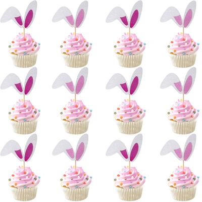 Niedliche Osterhasenohren Cupcake Topper frohe Ostern Hase Kuchen Topper Lebensmittelpicker für Kinder Geburtstag Osterparty Dekorationen