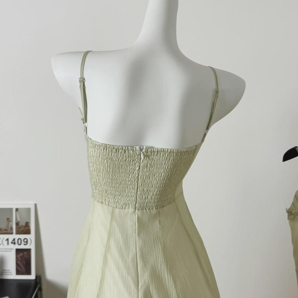 2025 Spring Slim Waist Long French Suspender Mesh Dress