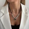 Hip-Hop Geometric Acrylic Black Diamond Pendant Necklace, Fashionable Beaded Wax Thread Collarbone Necklace
