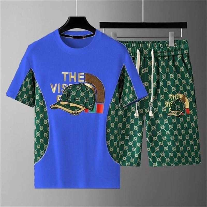 

Летняя популярная мужская футболка + шорты, женский спортивный костюм, брендовый принт, повседневная модная быстросохнущая футболка с короткими рукавами, комплект S