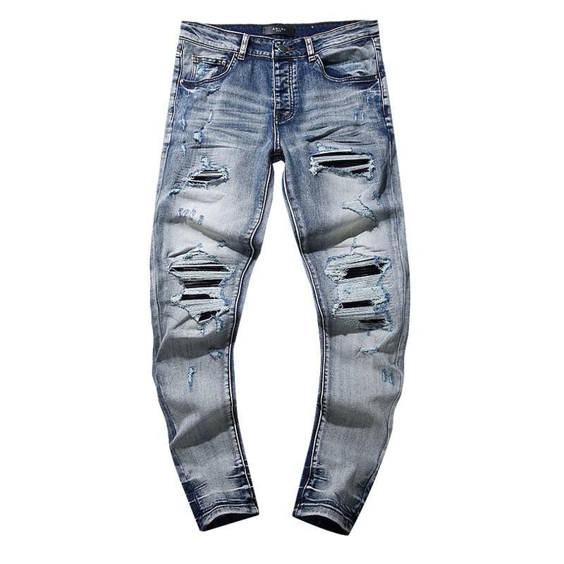 Jeans de Hombre Rectos con Parches Desgastados Estilo Vintage High Street Pantalones Casuales