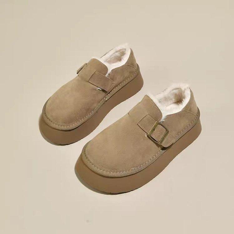 Fleece thickened snow boots thick-soled Birkenstocks winter new fluffy shoes cotton shoes