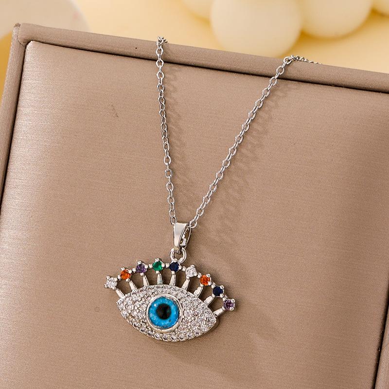 Women's Titanium Steel Blue Evil Eye Pendant Necklace - Light Luxury Clavicle Chain Jewelry