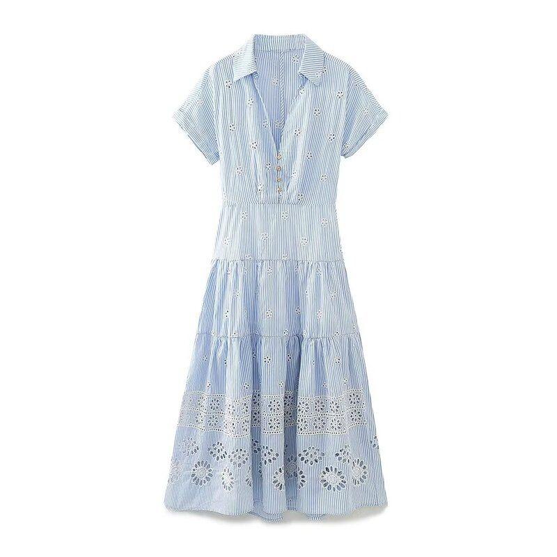 

Fashion Style 2023 New Arrival Women s Clothing Slim Looking Easiest for Match Embroidered Shirt Jumpsuit Midi Dress 8067505 044 Blue XS