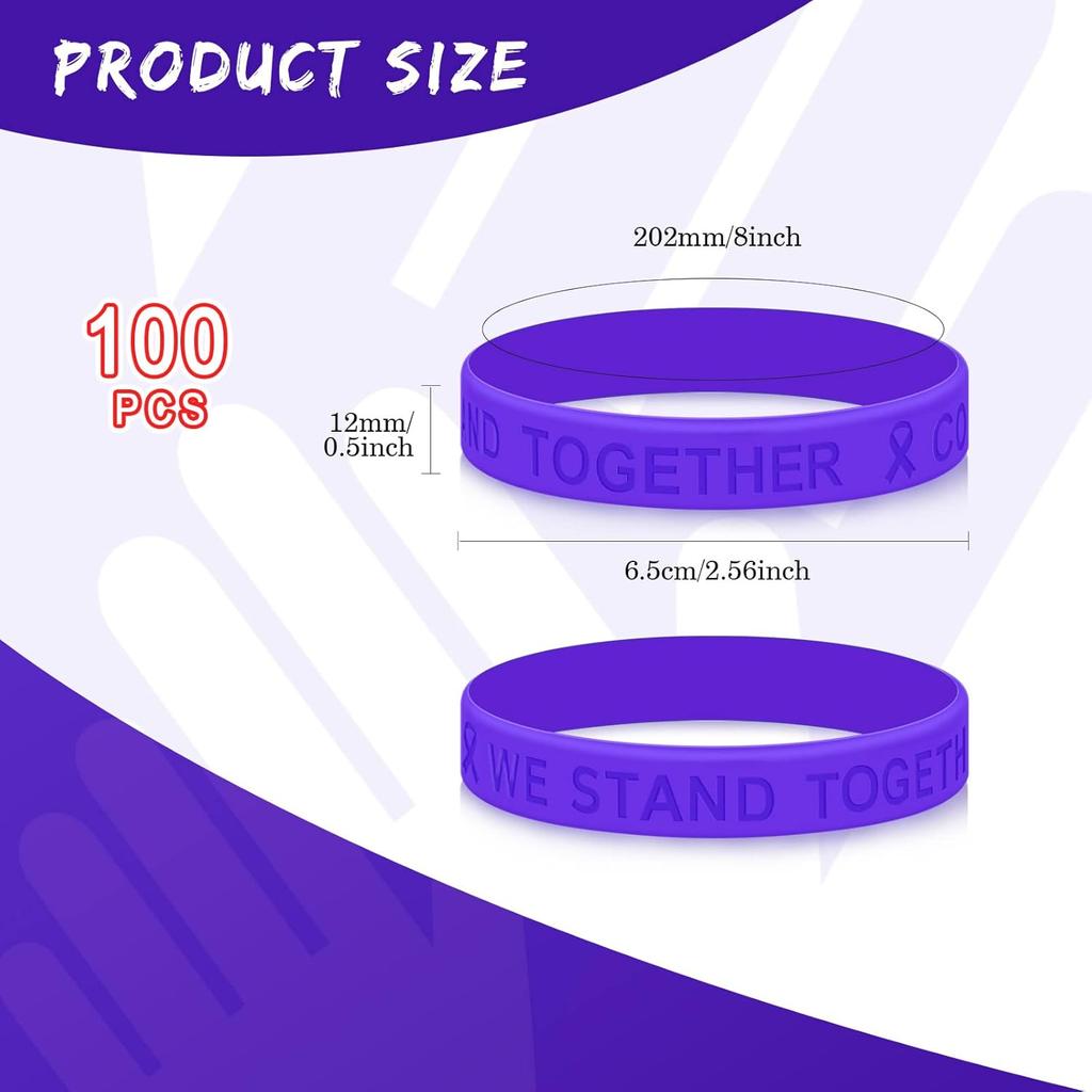 Kigeli 100 Pcs Purple Ribbon Awareness Silicone Bracelets for Suicide Prevention Alzheimer Pancreatic Epilepsy Domestic Violence Overdose Lupus