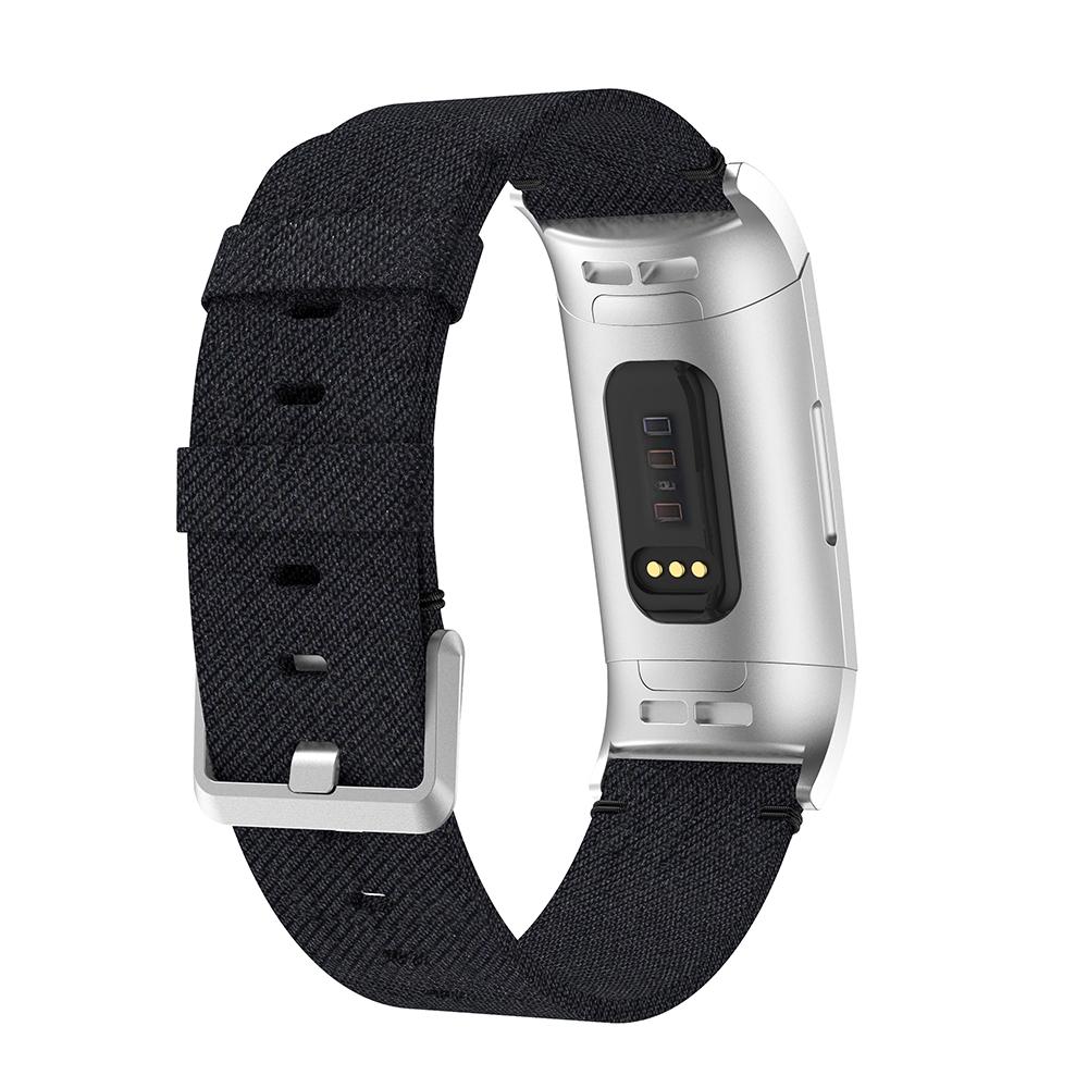 

For Fitbit Charge 3/4 Canvas Watch Strap Replacement Wristband with Pin Buckle Black