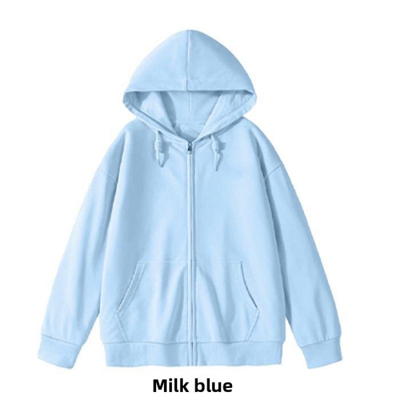 CVC cotton wool composite milk silk 320g back-necked plain zipper hoodie for women
