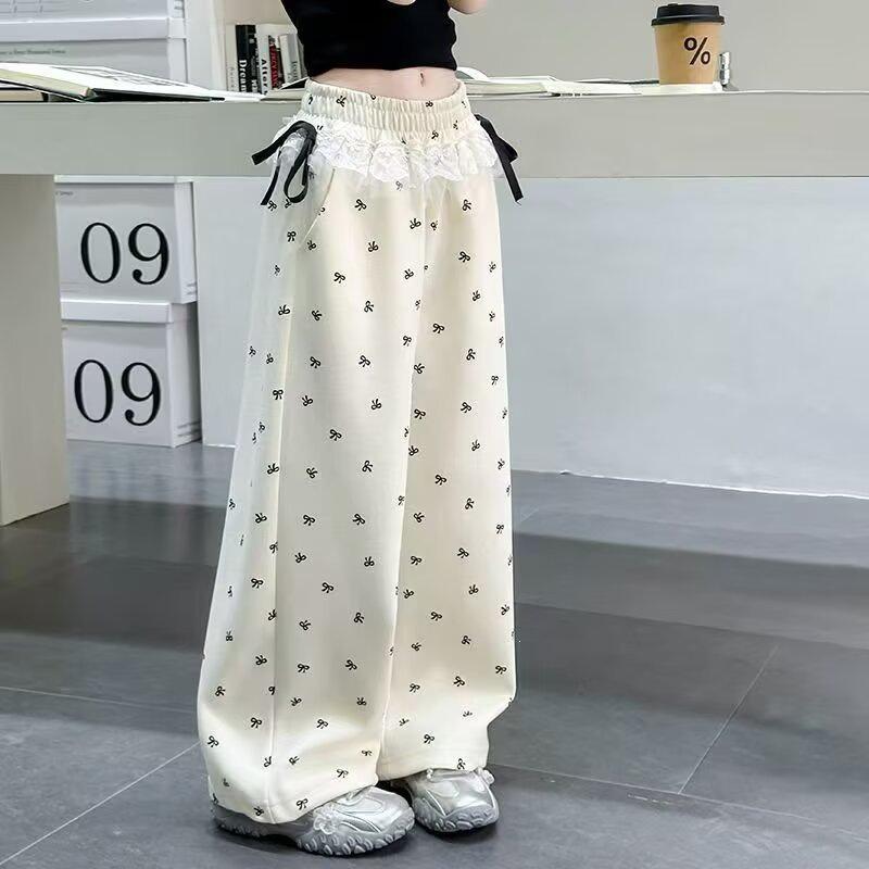 Girls' Quick-Dry Wide-Leg Ice Silk Pants with Bow Knot - Mosquito Repellent, Cool & Breathable Summer Casual Pants for 2026