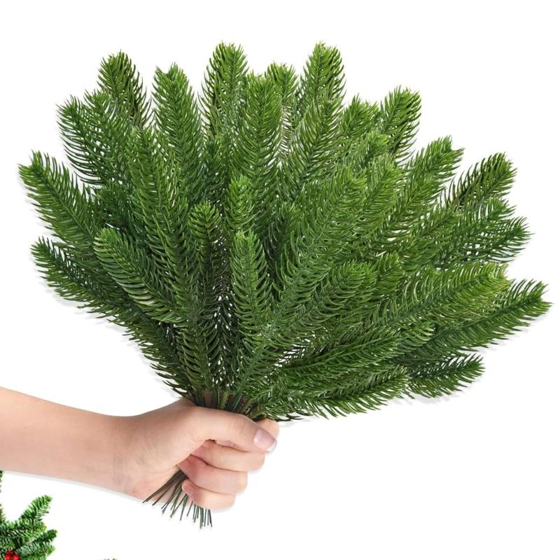 40PCS Durable Plastic Pine Sprays with Wire Stems Safe Never Toxic Sustainable Friendly Christmas Tree Ornaments Inside Use