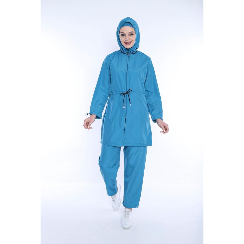 Black Lycra Headscarf 4 Piece Fully Covered Water Repellent Quick Drying Zippered Hijab Swimsuit