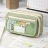 Flip Cover Pencil Bag Pen Case Transparent Front Multi Pocket Oxford Fabric Storage Pouch for Stationery