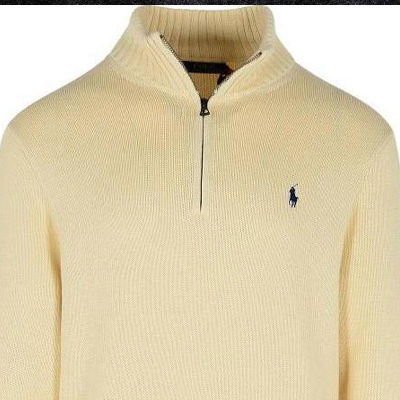 Polo Ralph Lauren Ribbed Collar Color Block Logo Embroidered Long Sleeve Knit Sweater Men Sweater Yellow 710859939-503
