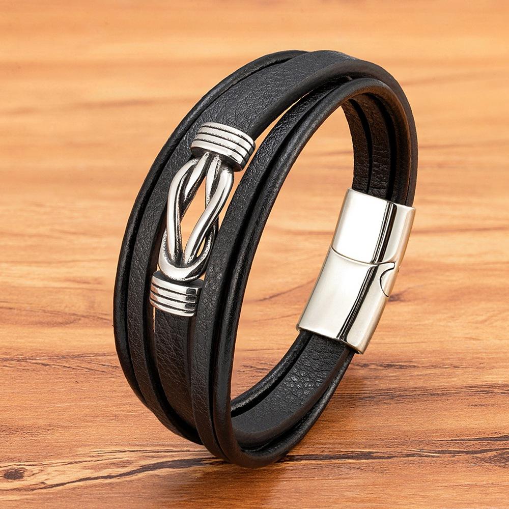 

Модный плетеный браслет из нержавеющей стали с пряжкой в стиле ретро, черный, простой, повседневный, кожаный, пара, ювелирные изделия, аксессуары, подходящий мужской кожаный браслет 19cm
