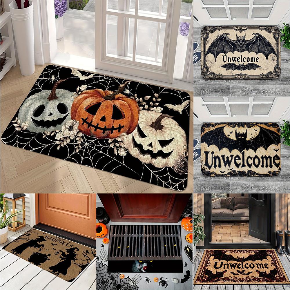 Halloween Doormat Ghost Bat Pumpkin Welcome Mat Doorway Halloween Festival Carpet Non-Slip Indoor/Outdoor Entrance Decoration