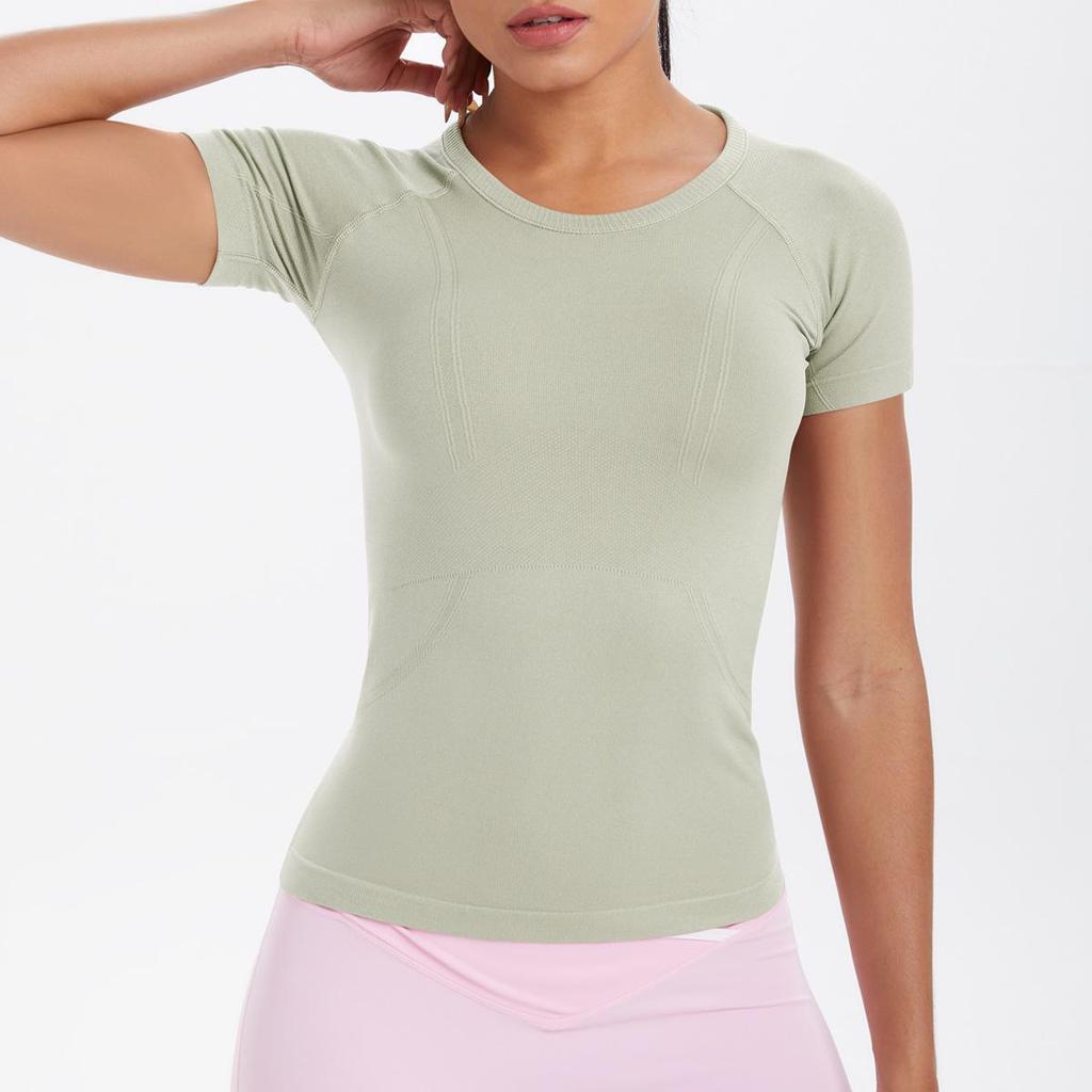 Women's Seamless Knit Solid Color Breathable Short Sleeve Sports Yoga T-shirt