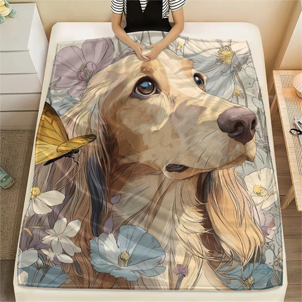 Beautiful Afghan Hound,pattern Flannel Blanket, High quality Comfortable for All Seasons, Home Decor, Warmth and Comfort, Perfect for Gifts.