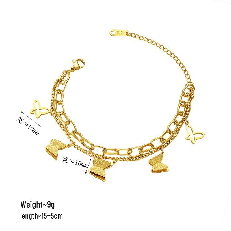 Titanium Steel Butterfly Double-Layer Bracelet: Non-Fading, Versatile Hip Hop Fashion Jewelry for Women