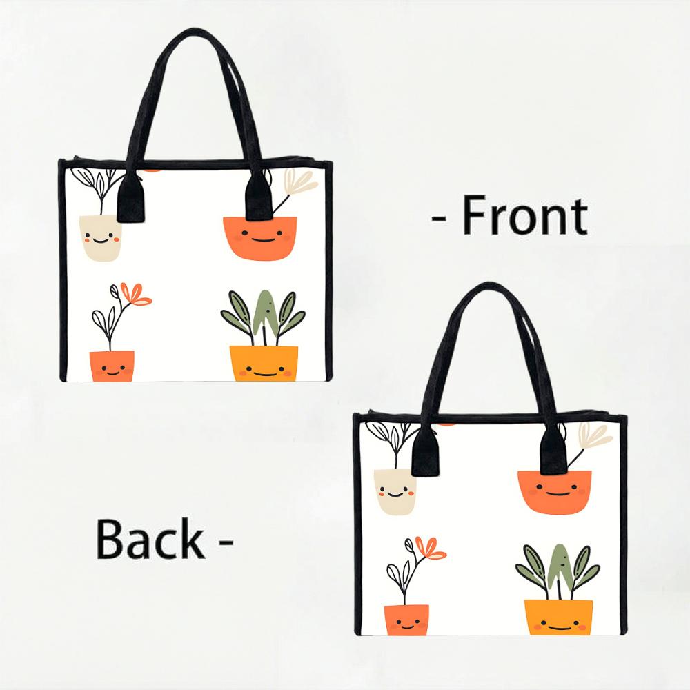 Cute Cartoon Potted Plant Tote Bag Casual Portable Large Capacity Shopping Handbag for Daily Use