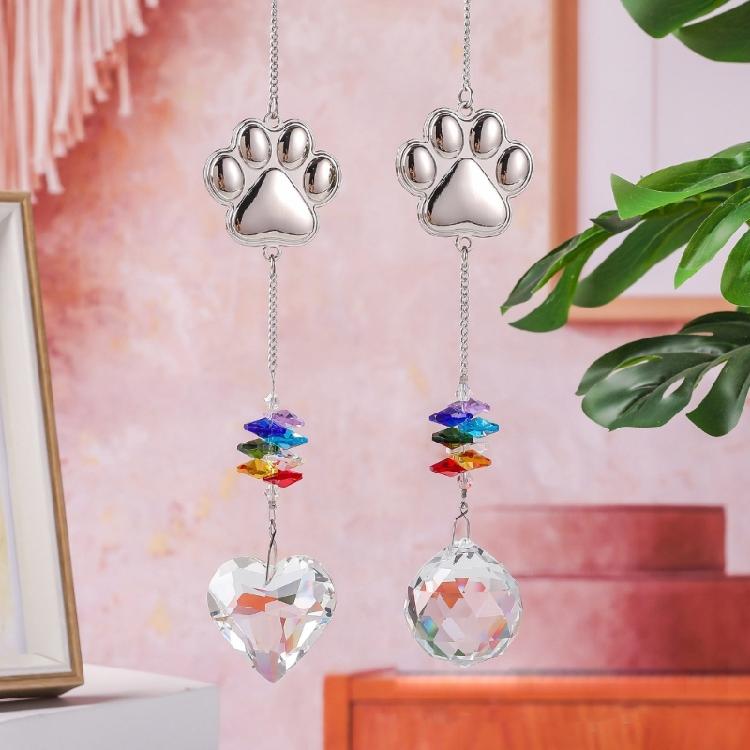 Crystal Animal Paws Charm Memorial Suncatchers Metal Pendant Indoor and Outdoor Decorative Memorial Gift for Pet Lover