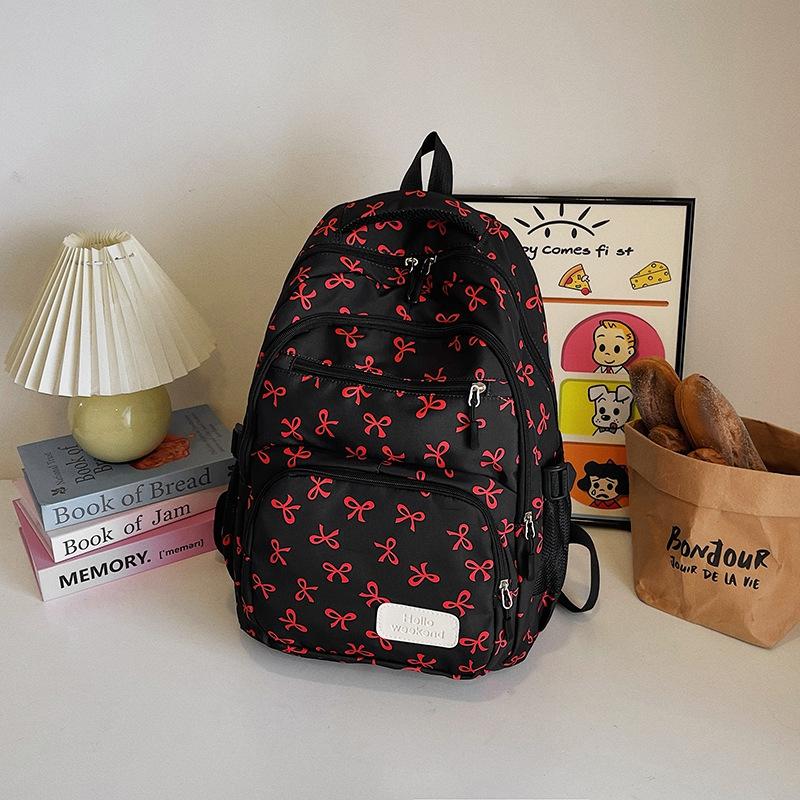 girl college student backpack large capacity bow full print travel light backpack