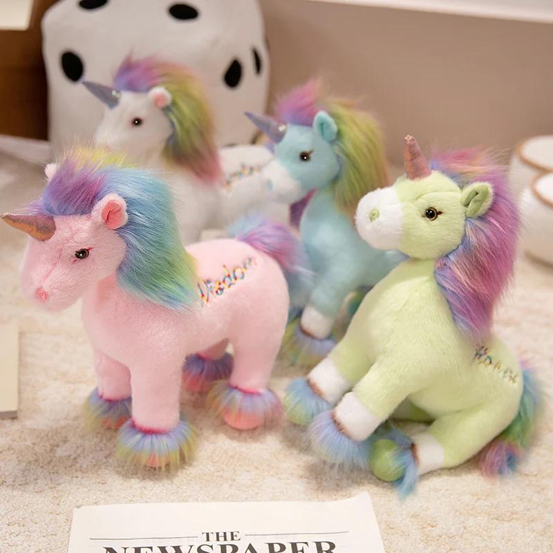 Kawaii Unicorn Dream Rainbow Unicorn Plush Toy with Wing Soft Stuffed Horse Pillow for Girl Birthday Gift Kid Toy Home Decor