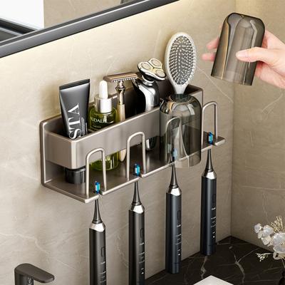 Bathroom Electric Toothbrush Rack Large Space Punch-free Wall-mounted Tooth Brush Stand For