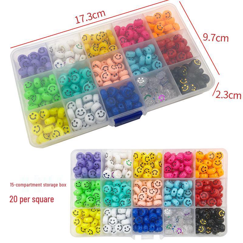 15-Compartment DIY Jewelry Kit: Colorful Smiley Face Acrylic Beads for Handmade Accessories