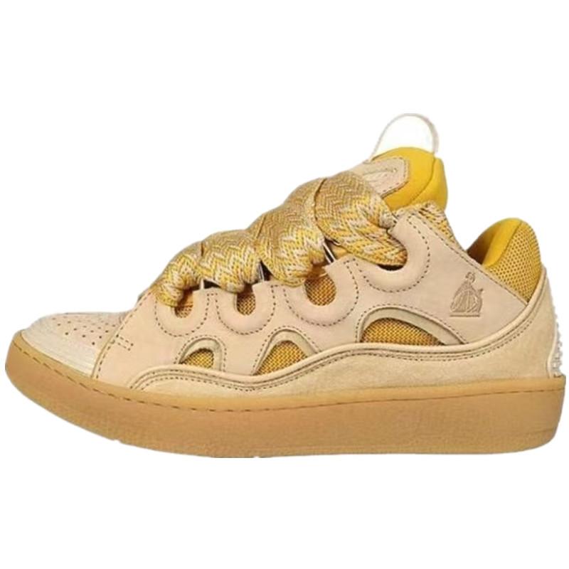 Leather Splicing LaceUp Curb Sports Casual Shoes Retro Board Shoes Men'S And Women'S Dad Shoes