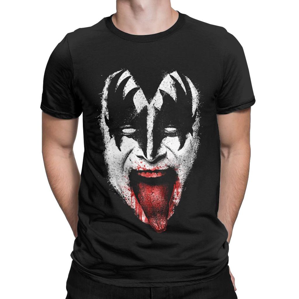 Kiss Demon Face Men T Shirt Rock Brand Novelty Tees Short Sleeve O Neck T-Shirt Cotton Big Size Clothes