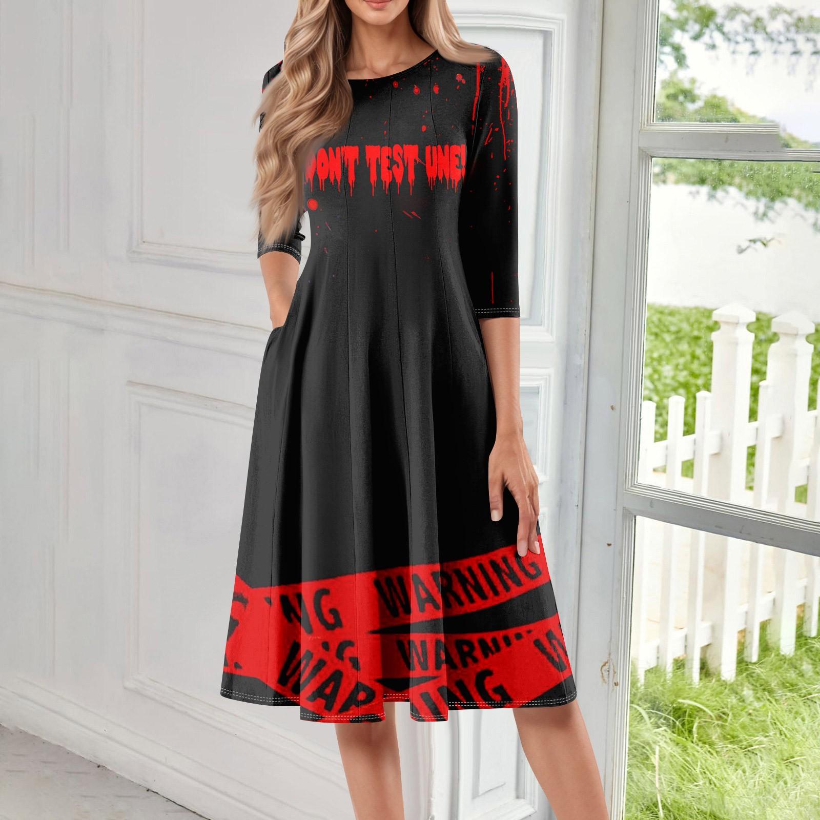 

Женское повседневное модное миди-платье с круглым вырезом, рукавом три четверти и принтом на Хэллоуин XL