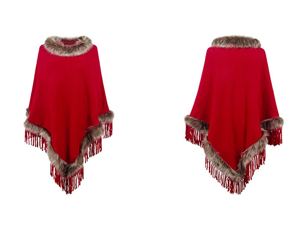 Mao Mao Yu Women's Solid Color Tassel Cape: 2023 Autumn/Winter European & American Loose Knit Pullover Shawl