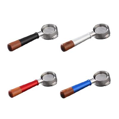 Machine à café Filtre sans fond avec poignée en bois Acier inoxydable Cafetière Expresso Porte-filtre pour usage domestique ou commercial