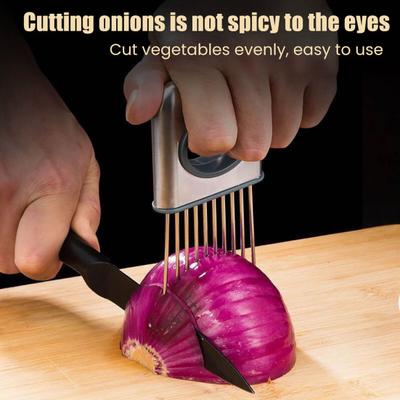 Porta Cipolle in Acciaio Inossidabile per Affettare Verdure Affettatrice Taglierina per Patate Pomodoro Limone Tritatutto da Cucina Strumento Ausiliario Batticarne