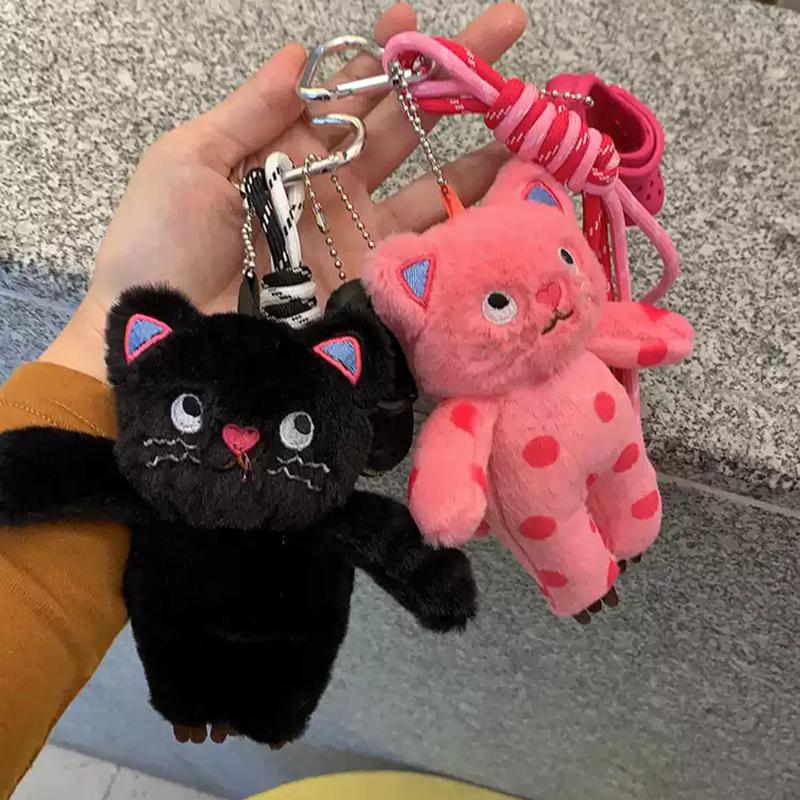 Kawaii Polka Dot Kitten Plush Keychain Cute Cartoon Cat Keyring Bag Pendant Backpack Hanging Decoration Key Accessories