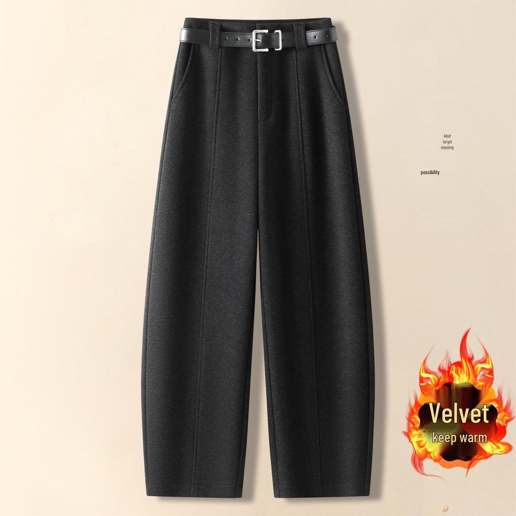 Women's Off-White Velvet Woolen High-Waist Slimming Wide-Leg Pants - Autumn/Winter 2025 Collection