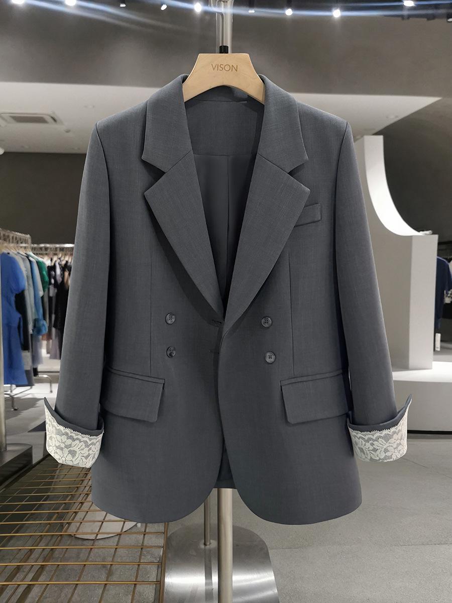 

Gray Women s High-Quality Suit Jacket with Lace Cuff, Spring/Autumn 2025, Internet Celebrity Style L сірий колір