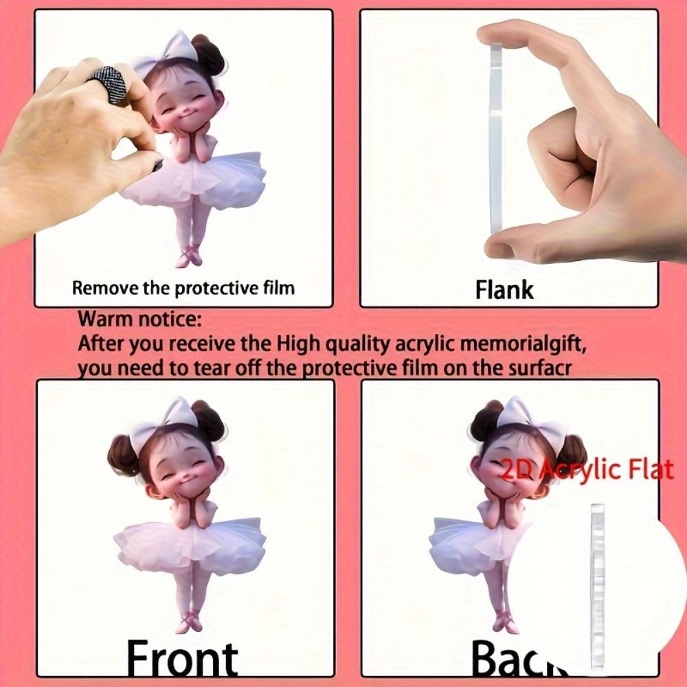 2D Flach, Acryl Rosa Ballerina Auto Hängeornament - Charmantes Flaches Anhänger für Rückspiegel, Heim- und Rucksackdekorationen