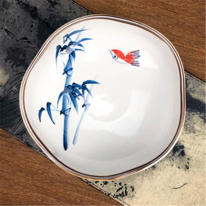 Refreshment Dish Chinese Fruit Dessert Plate Small Dish Jingdezhen Underglaze Color Ceramic Tea Tray Hand Painted Tableware