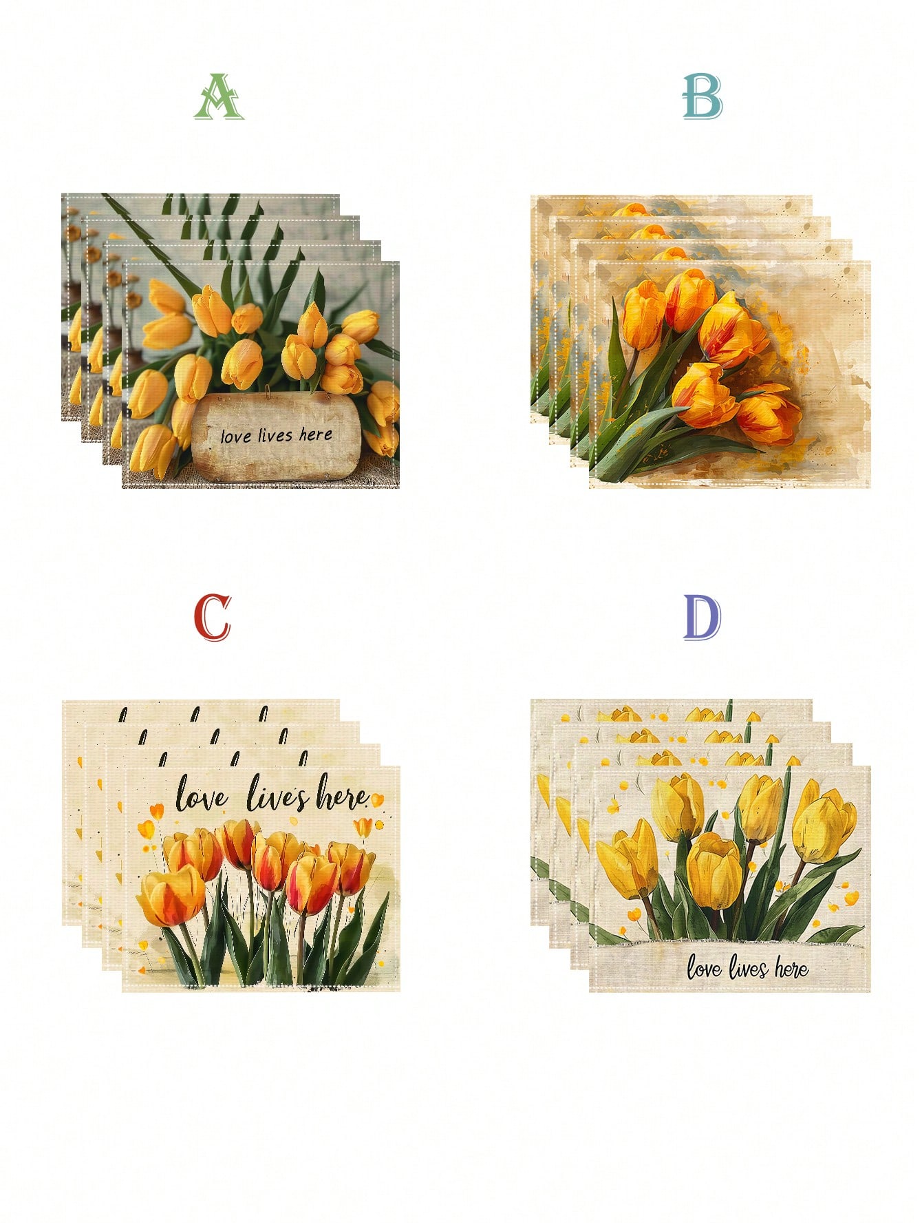

Tulip Patterned Table Mats Suitable for Holidays Heat-Resistant Placemats Coffee Mat Easy To Clean Ideal for Home Kitchen Decor 30x45cm-4Pcs