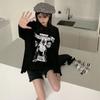 Magliette bianche da donna, a maniche lunghe, con scollo a V, in cotone, coreane, oversize, casual, alla moda, stampate, Y2k