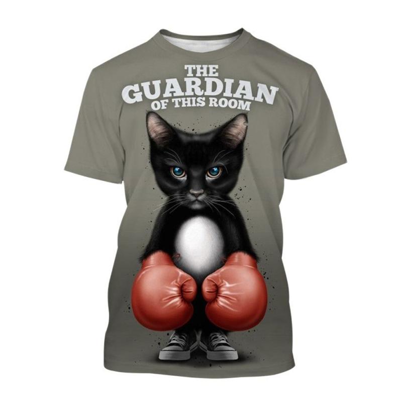 Летняя мужская и женская футболка с милым рисунком кота — фото 15