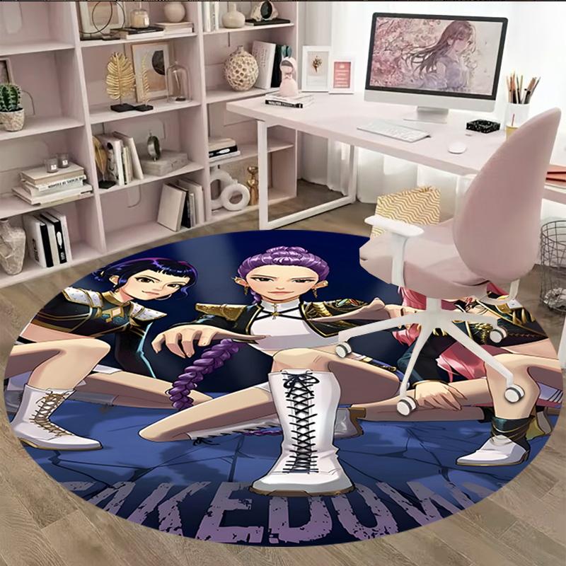 1pc KPop Demon Hunters15 Print Round Carpet Chair Round Carpet Suitable for Bedroom Living Room Home Decorative Carpet