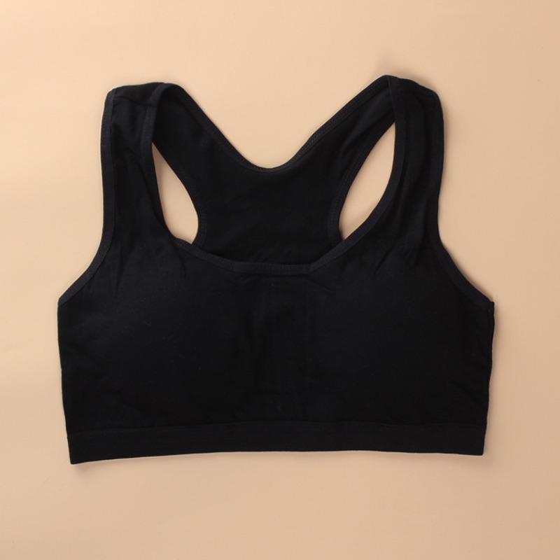 

Спортивный бюстгальтер для девочек-подростков, хлопковое нижнее белье для спортзала, тренировочный жилет, молодой беспроводной бюстгальтер с накладкой на грудь 8-14Y чёрный