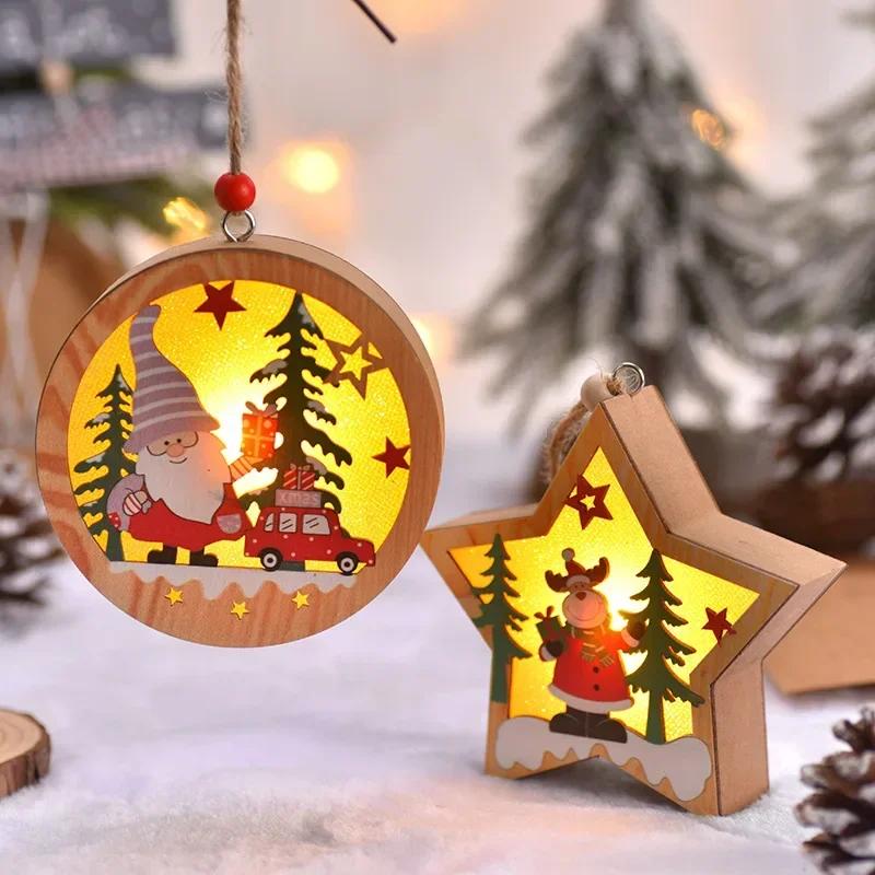 1-30PCS New Christmas Decorations LED Luminous Christmas Tree Pendant  Old Man Snowman Deer Night Light Ornament Pendant