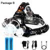 D2 Rechargeable Headlamps Wearable LED Headlight Flashlight Adult Waterproof Outdoor LED Camping Headlamp Head Flashlight Hiking