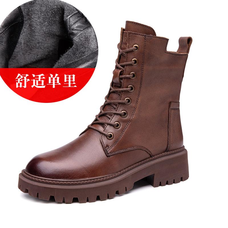 Casual leather women's boots thick-soled Martin boots women's 2025 autumn and winter women's shoes versatile British style short boots